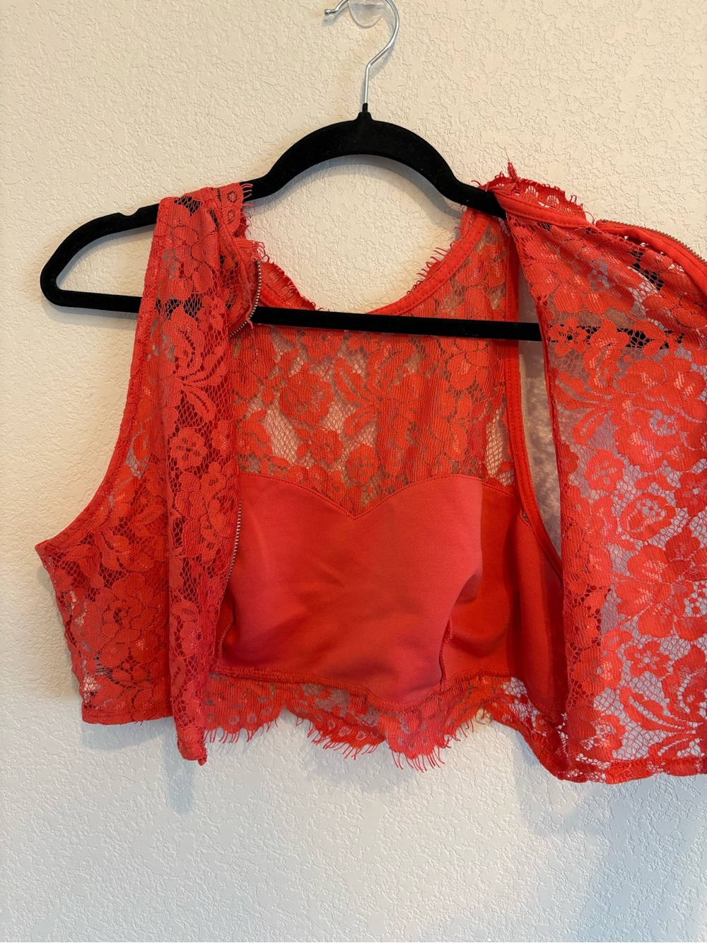 Topshop Coral Lace Crop Top Sleeveless High Neck US 12 - Picture 13 of 13